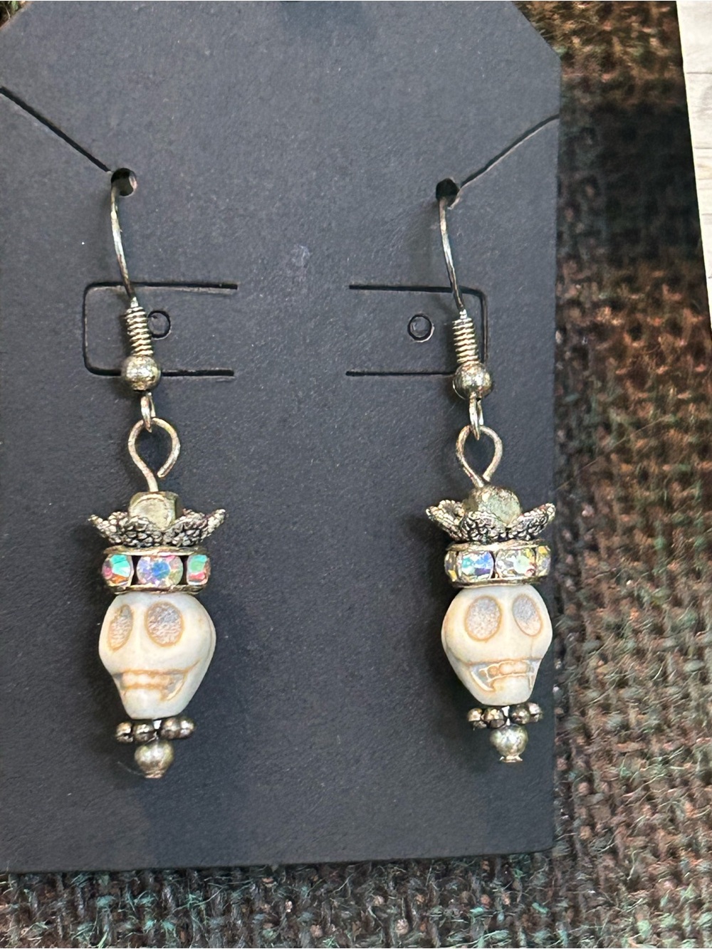 Boho Skull Drop Earrings in Ivory with Iridescent Accents